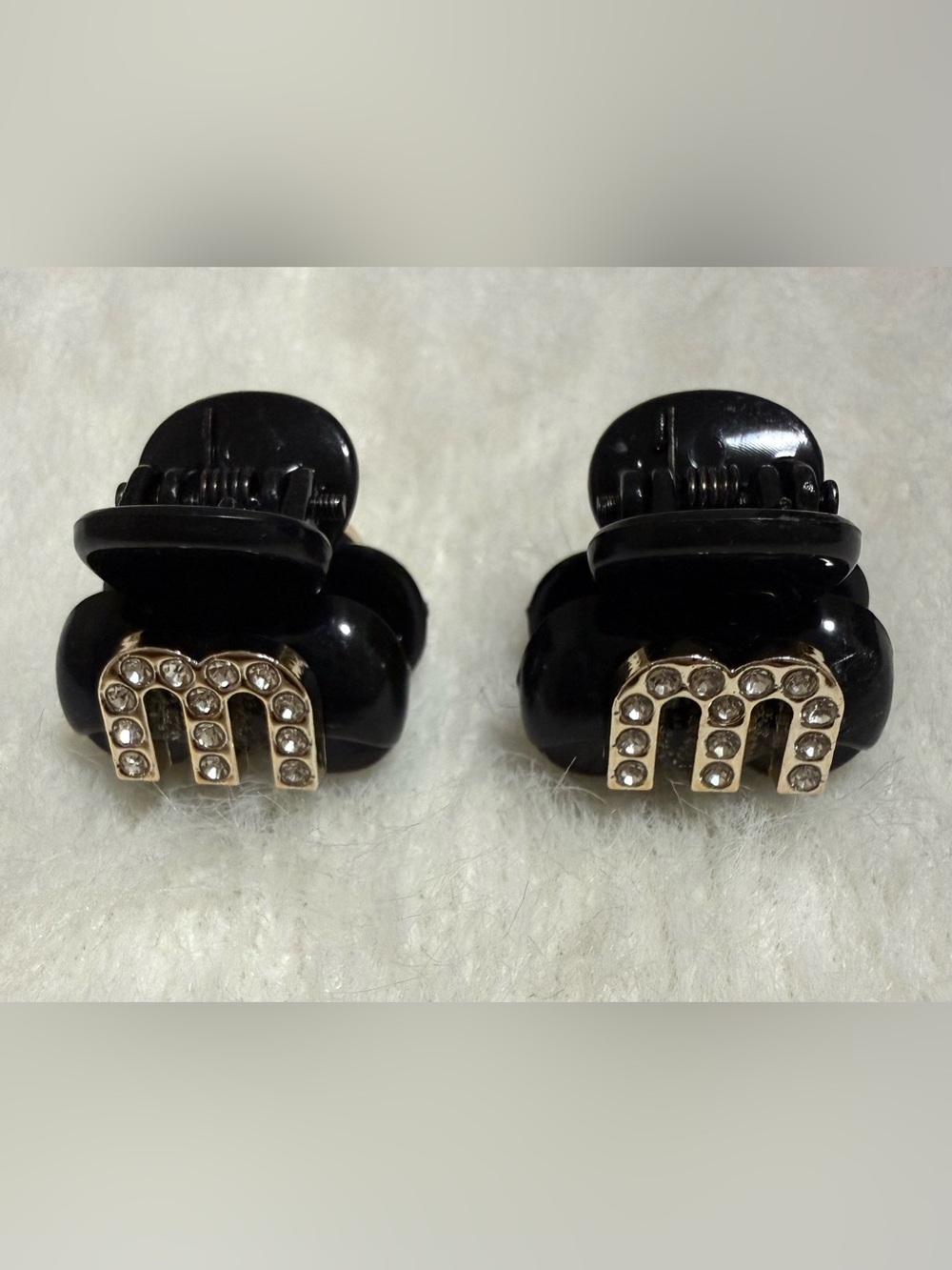 Mini Hair Claw Clips Pair Black Rhinestone 'M'